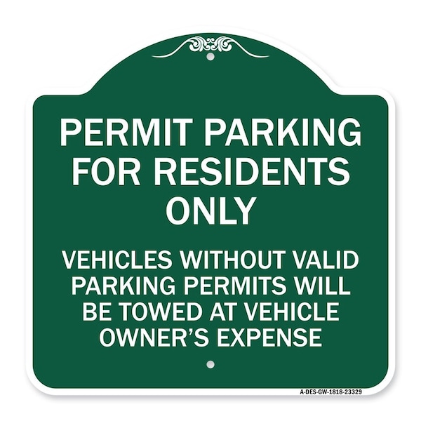 Permit Parking for Residents Vehicles w/o Valid Parking Permits Towe Alum, 18" x 18", GW-1818-23329